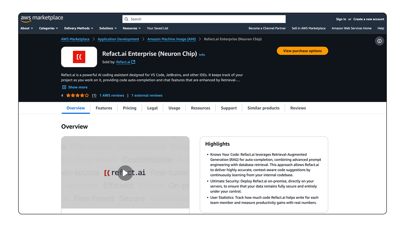 Refact.ai on AWS Marketplace